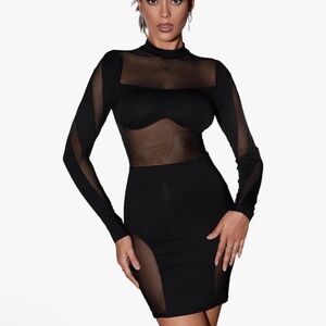 Elegant Black Sheer Panel Dress